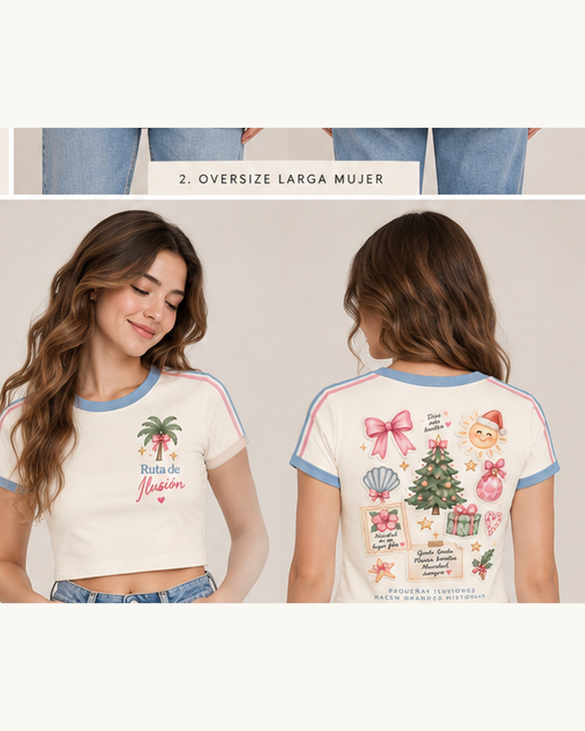 Ruta de Ilusión Baby Tee mujer frente y espalda
