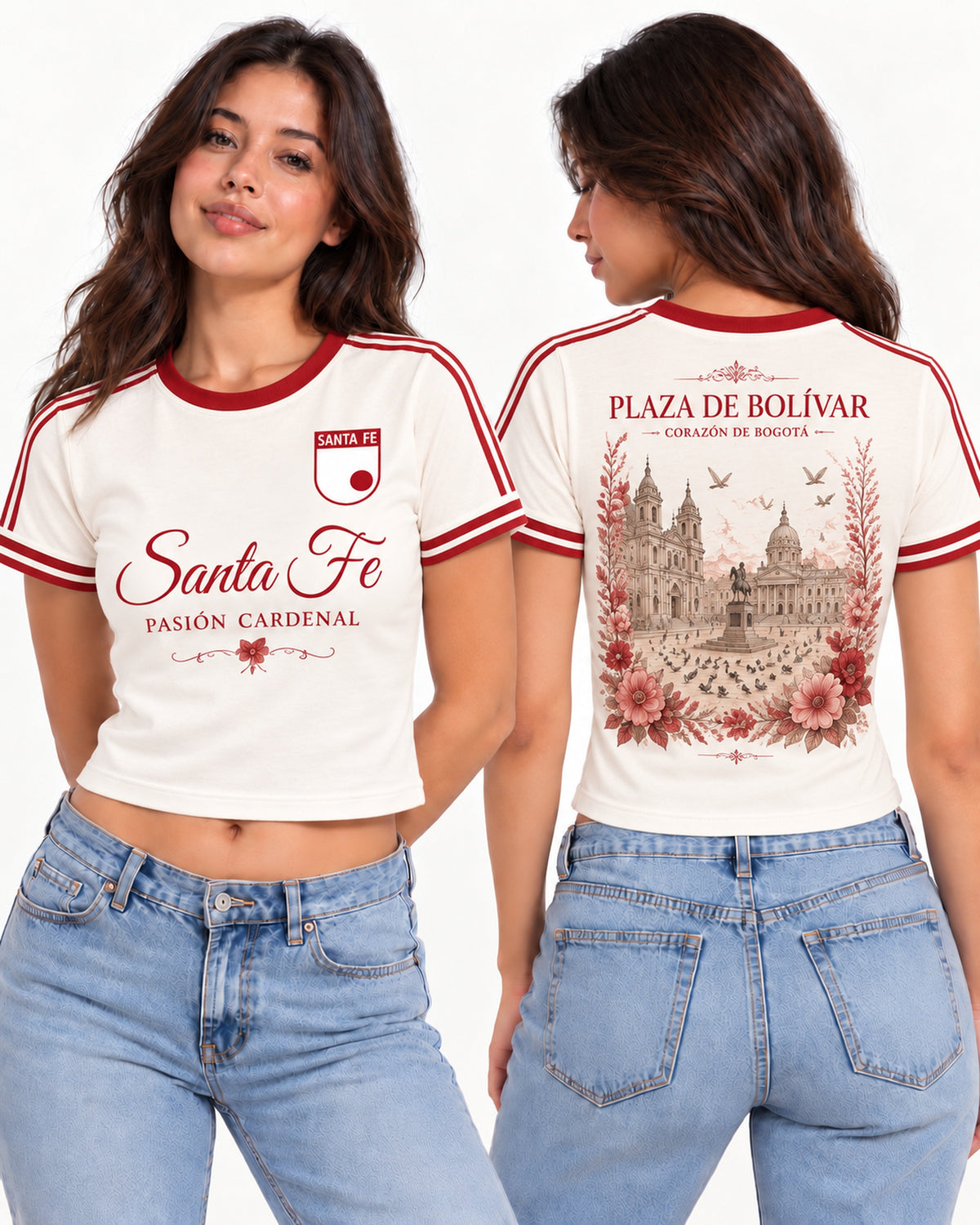 Santa Fe X Plaza De Bolívar - baby tee mujer