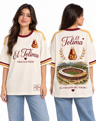Deportes Tolima El Corazón Del Tolima — Oversize larga mujer frente y espalda
