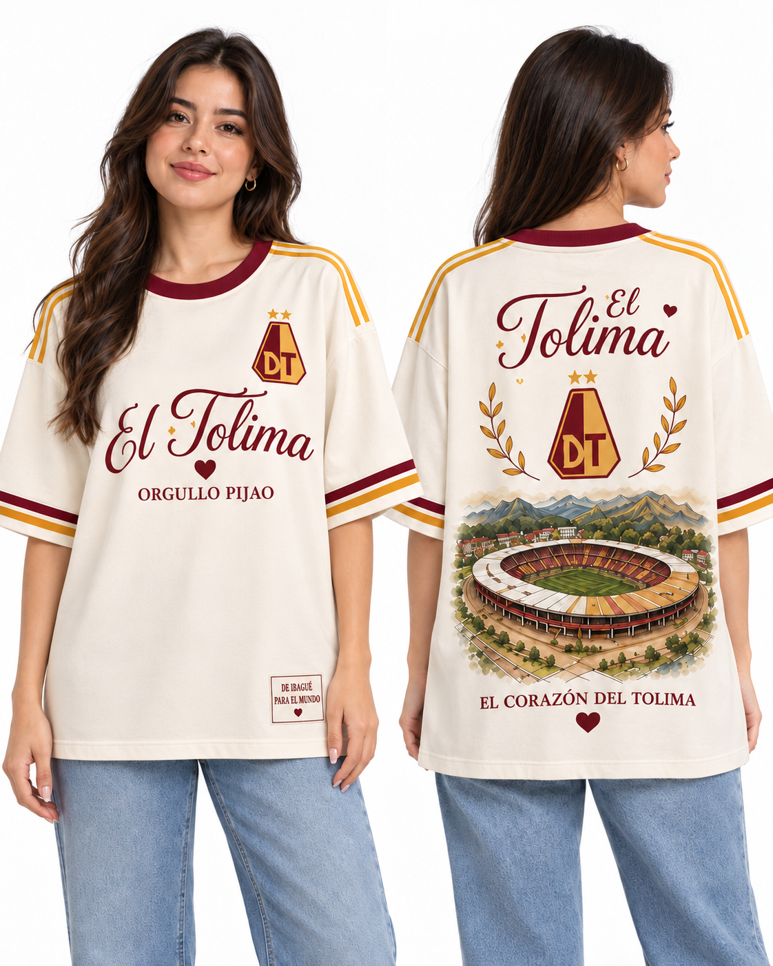 Deportes Tolima El Corazón Del Tolima — Oversize larga mujer frente y espalda