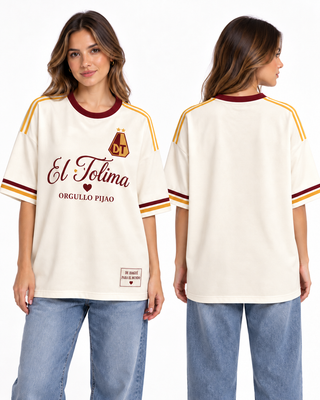 Deportes Tolima Orgullo Pijao Espalda Lisa — Oversize larga mujer frente y espalda