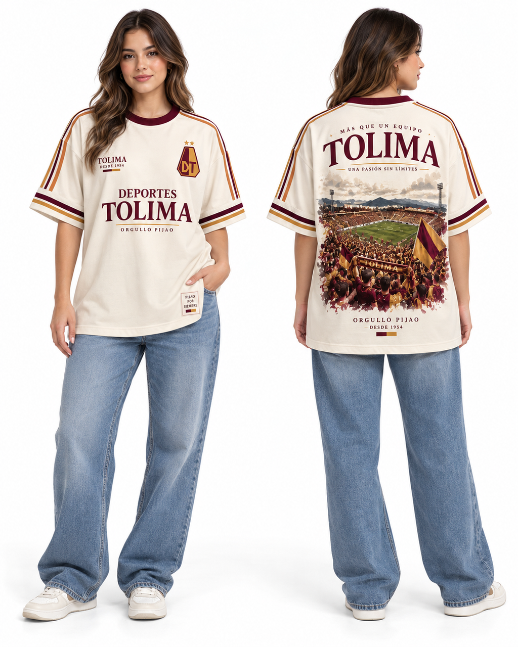 Deportes Tolima Más Que Un Equipo — Oversize larga mujer frente y espalda
