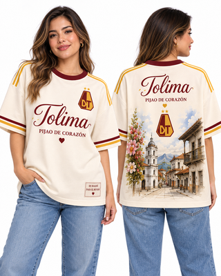 Deportes Tolima Pijao de Corazón — Oversize larga mujer frente y espalda