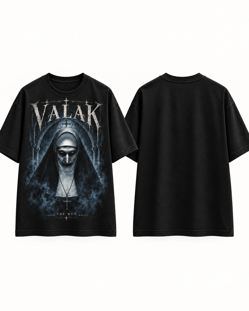 Valak X Plegaria Oscura — prenda Negro — frente y espalda