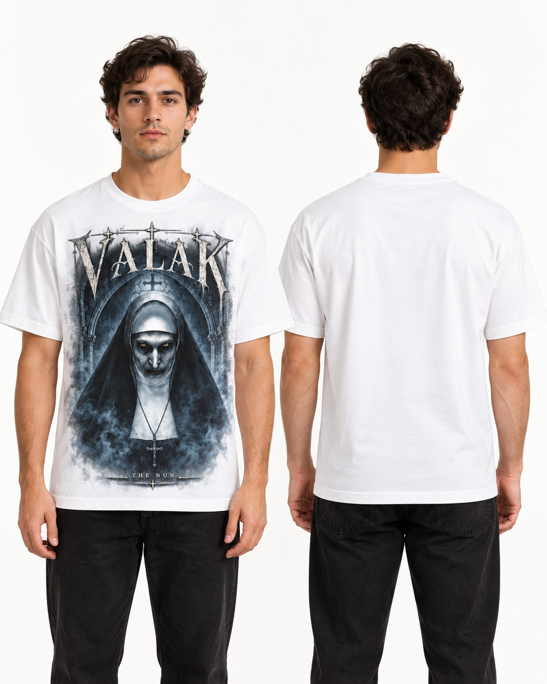 Valak X Plegaria Oscura — Regular hombre Blanco — frente y espalda