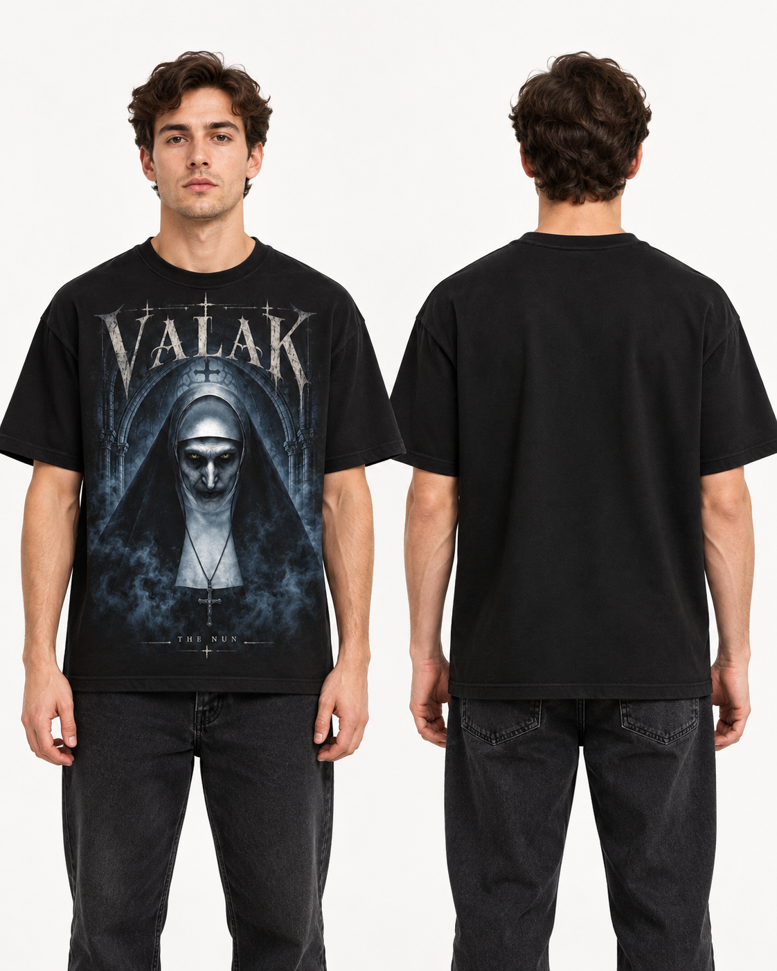 Valak X Plegaria Oscura — Regular hombre Negro — frente y espalda