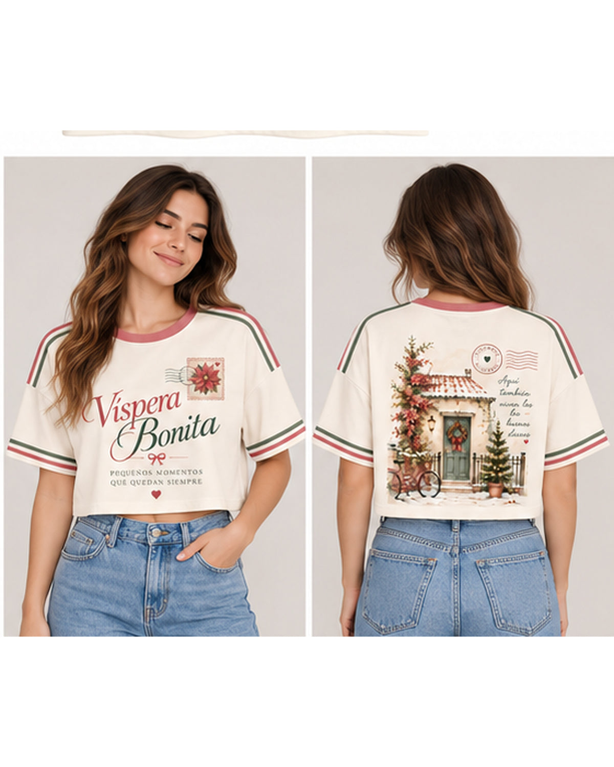 Víspera Bonita oversize corta mujer frente y espalda